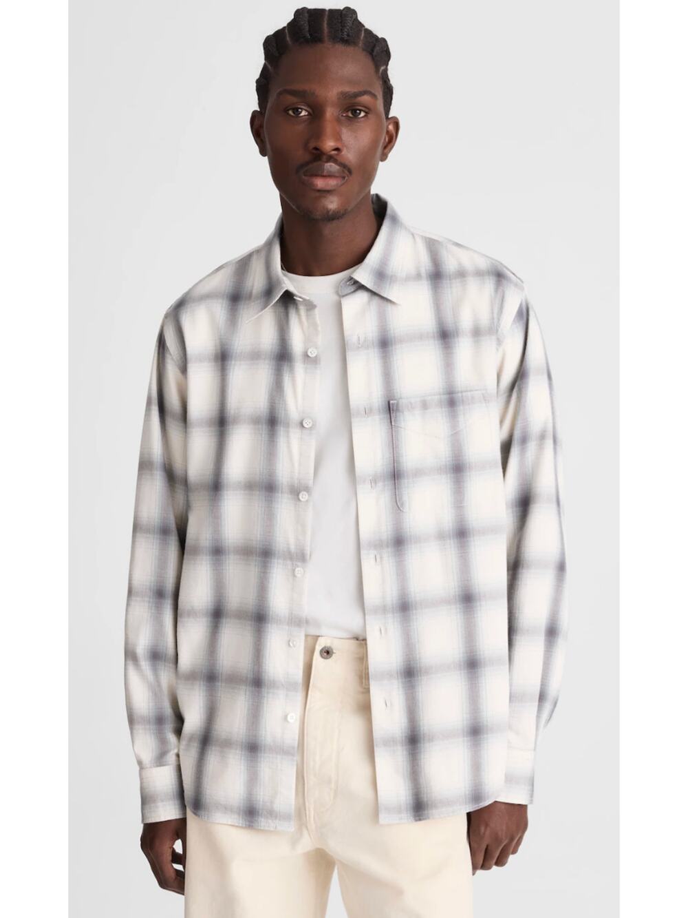 Madewell | NWT Ombre Fade Plaid Button Up Shirt Gray Blue | Sz XXL